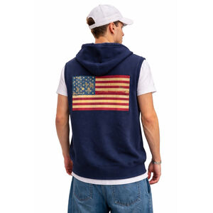 Tommy Jeans Sleeveless Hoodie Vest USA Flag Y2K 2001 Navy Zip Up VTG